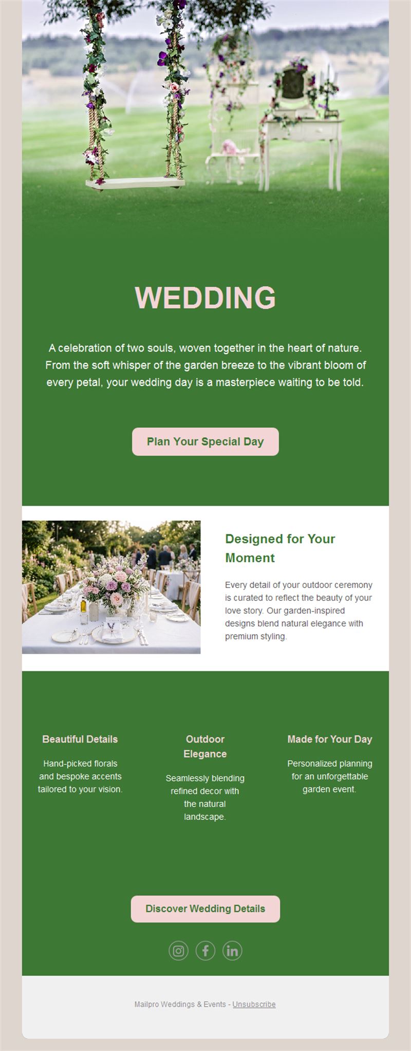 Outdoor garden wedding email