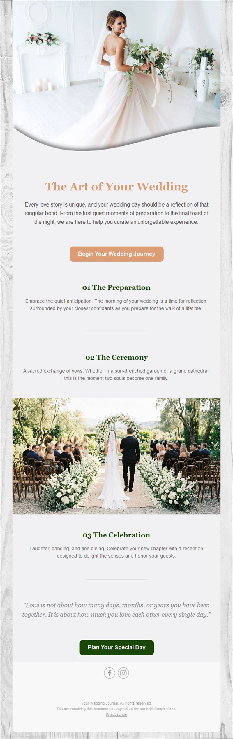 Wedding day timeline newsletter