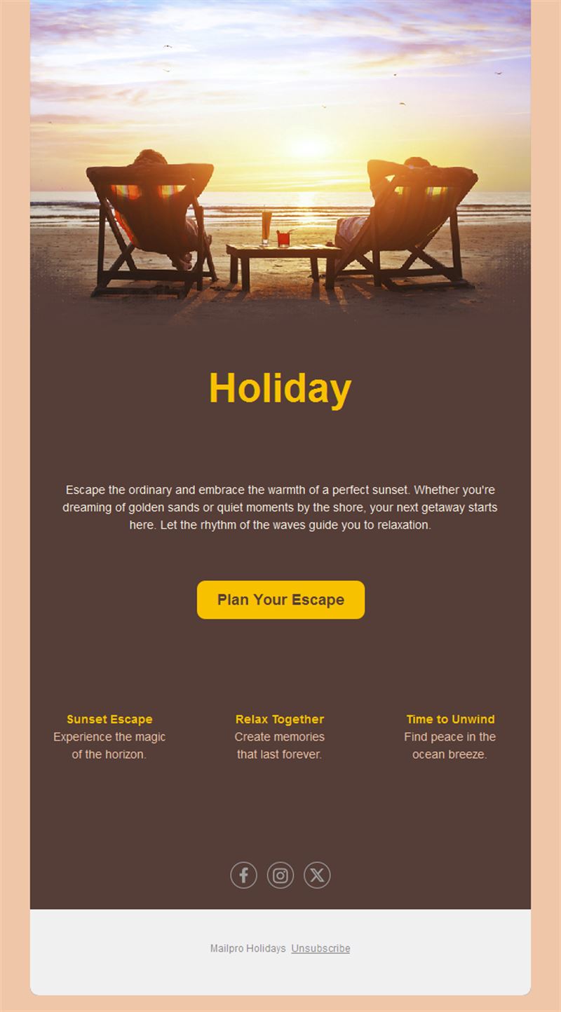 Sunset beach holiday email template