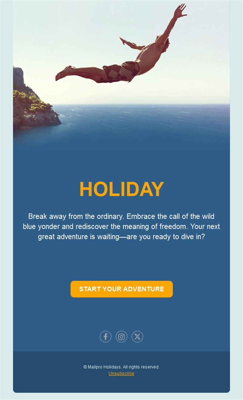 Cliff diving holiday adventure email