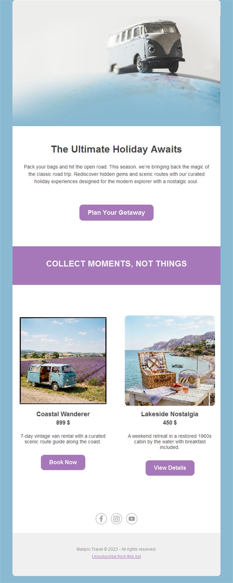 Road trip vacation offers email