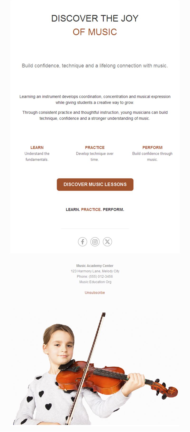 Music school lessons email template