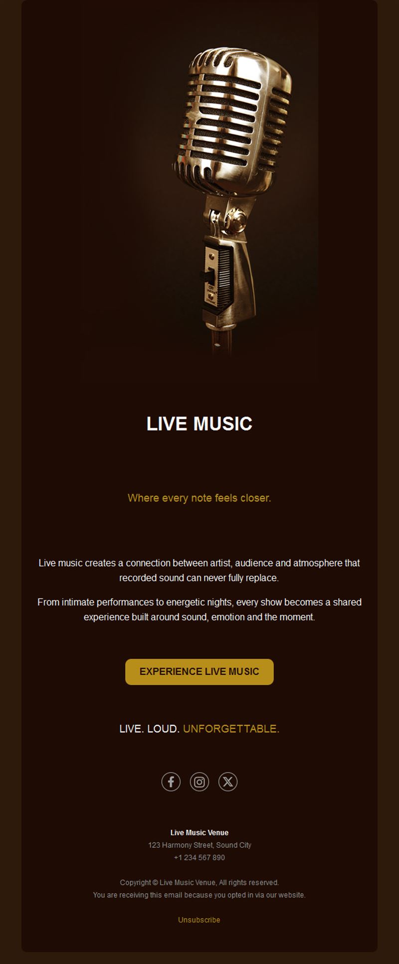 Live music venue email template