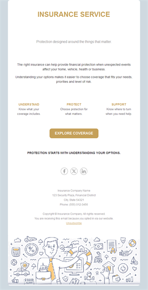 Insurance service email with illustration