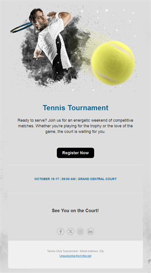 Tennis tournament registration email