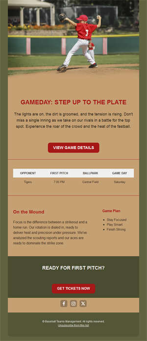 Baseball game day tickets email template