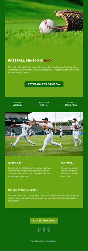 Baseball season opener email template