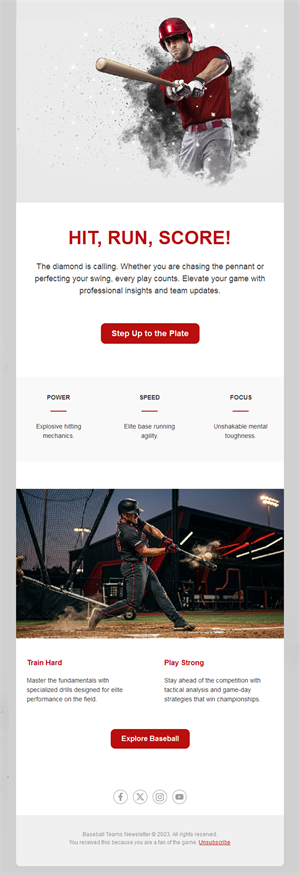 Baseball training and skills email template