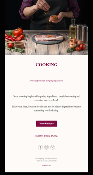 Burgundy cooking recipes email template