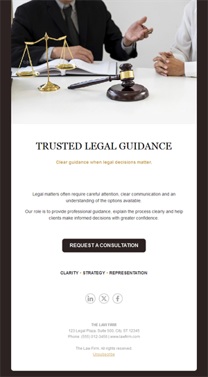 Simple law firm email with gavel
