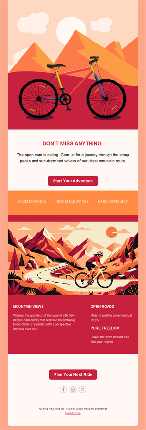 Illustrated mountain bike adventure email