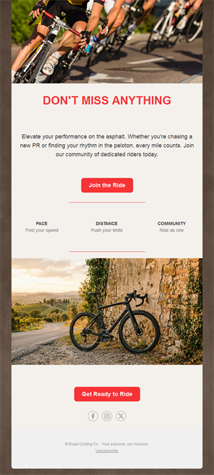 Road cycling club ride invitation email