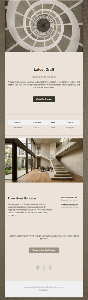 Architecture project showcase in warm neutrals