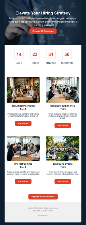 HR email templates showcase with countdown