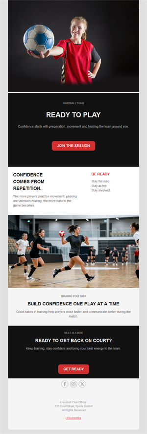 Handball training session email