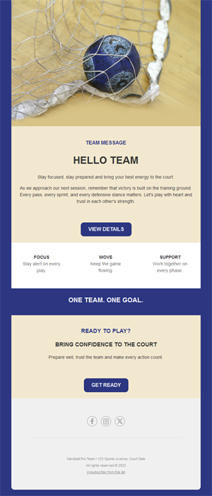 Handball team message email template