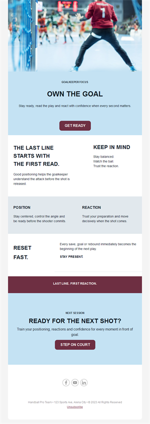 Handball goalkeeper training email