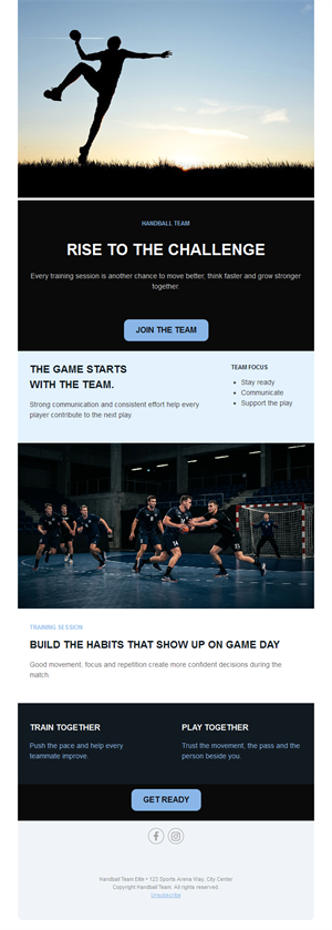 Handball team recruitment email