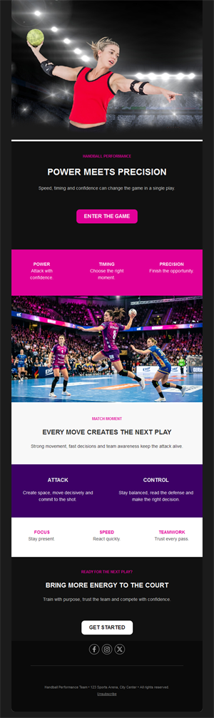 Women's handball team email template