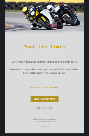 Motorcycle race details email template