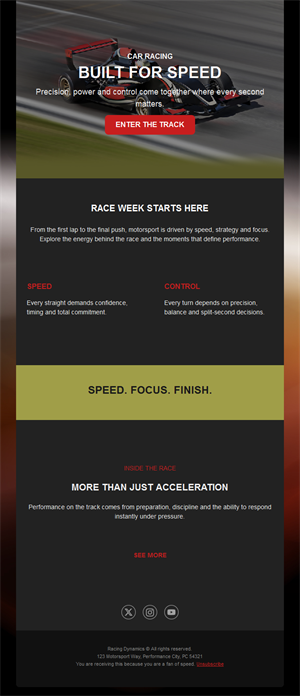 Car racing race week email template