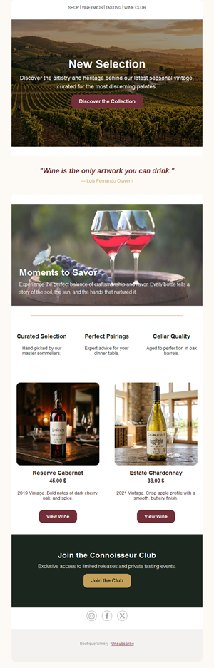 Wine and food pairing email