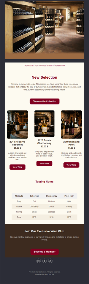 Wine cellar selection newsletter