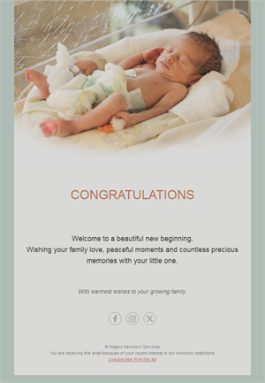Grey-green newborn congratulations email