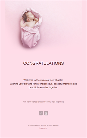 Pink baby girl congratulations email