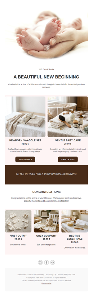 Newborn baby products email template