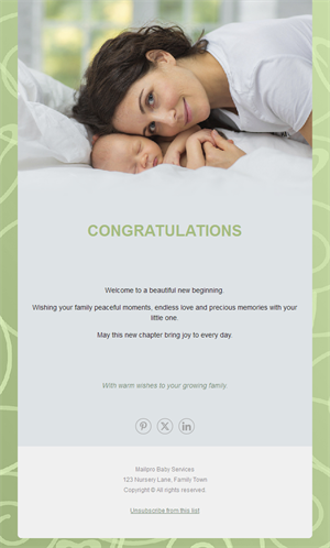 Green baby birth congratulations email