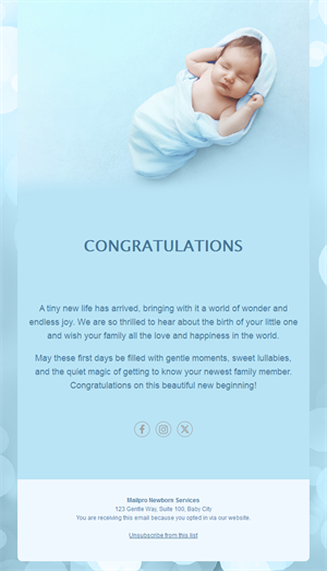 Light blue newborn congratulations email