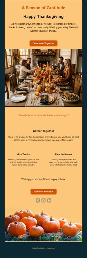 Thanksgiving celebration email in orange