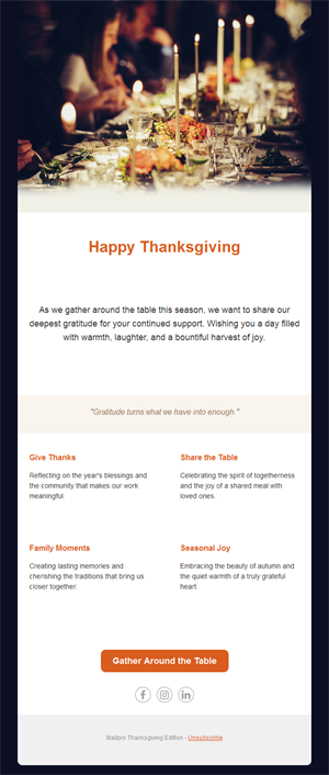 Thanksgiving dinner table email