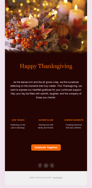 Candlelit Thanksgiving greeting email