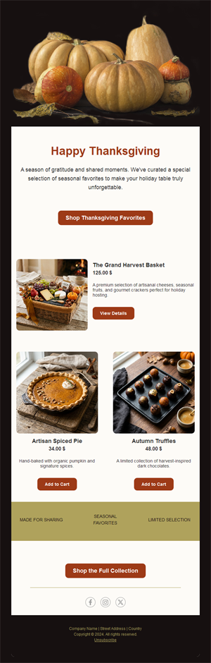 Thanksgiving favorites shop email