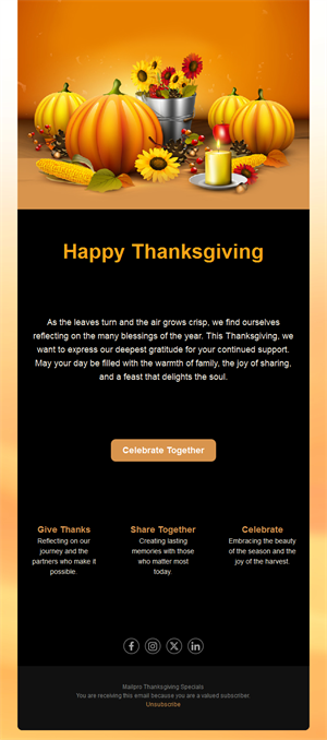 Pumpkin and sunflower Thanksgiving email