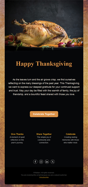 Roast turkey Thanksgiving greeting email