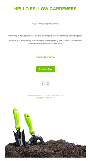 Minimal white gardening tips email