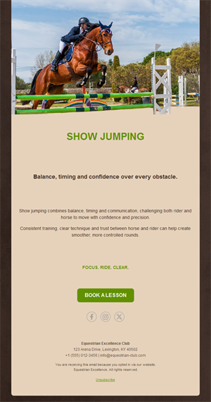 Show jumping lessons email template