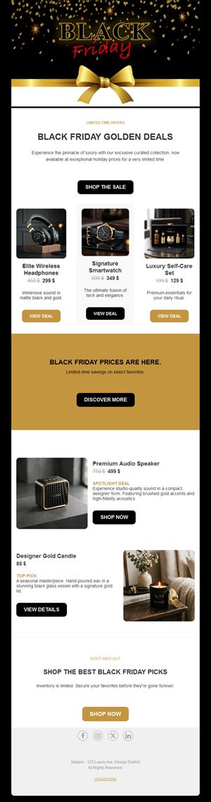 Black and gold Black Friday deals email