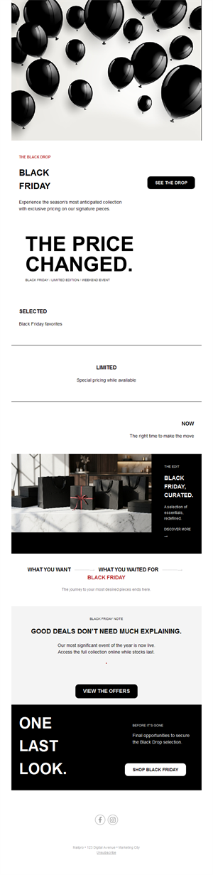 Minimal black and white Black Friday email