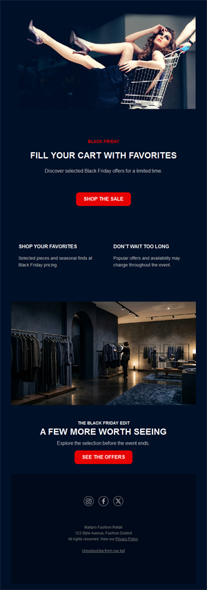Navy Black Friday shopping cart email
