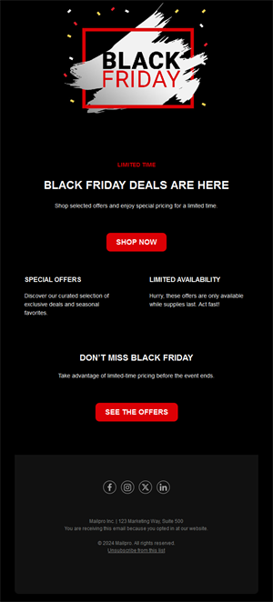 Simple Black Friday deals email template