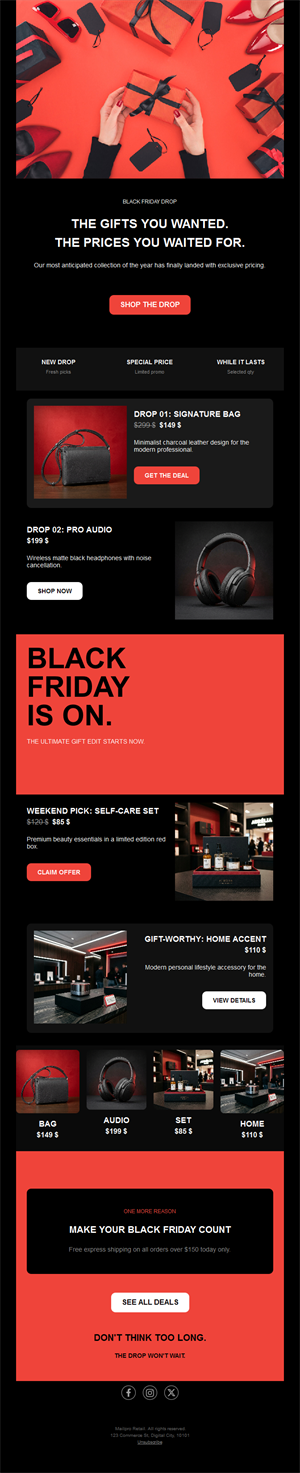 Red Black Friday gift deals email template