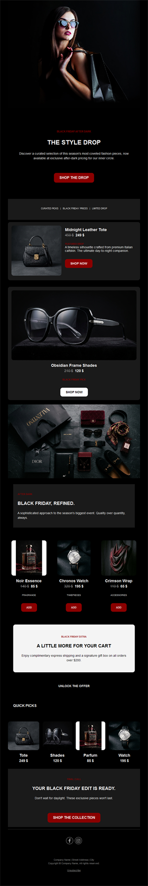 Black Friday style drop email for fashion