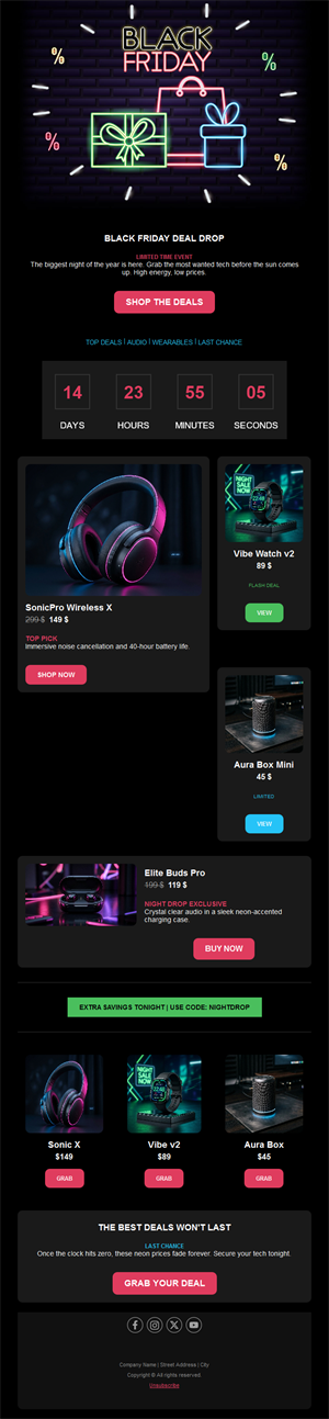 Neon Black Friday tech deals email