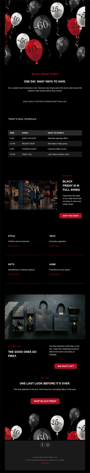 Black Friday event schedule email template