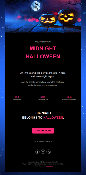Halloween night event email template
