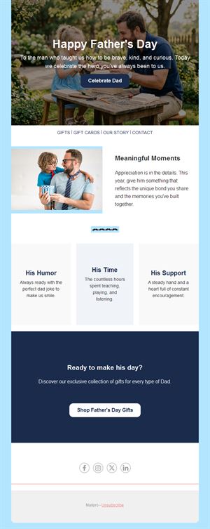 Father's Day gift email with dad's qualities